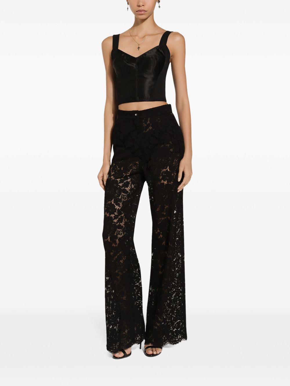 DOLCE & GABBANA Elegant Floral Lace Wide-Leg Trousers