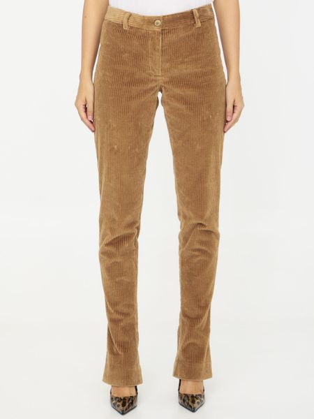 DOLCE & GABBANA Stretch Cotton Corduroy Trumpet Pants for Women in Beige FW23