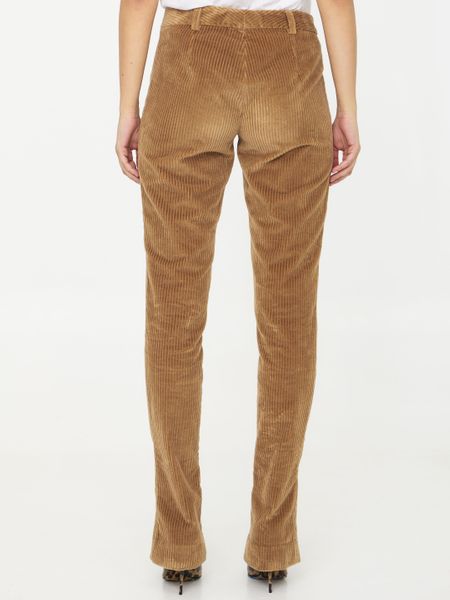 DOLCE & GABBANA Stretch Cotton Corduroy Trumpet Pants for Women in Beige FW23