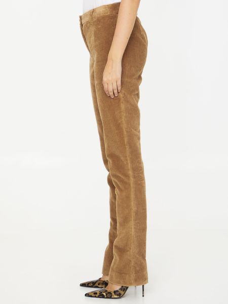 DOLCE & GABBANA Stretch Cotton Corduroy Trumpet Pants for Women in Beige FW23