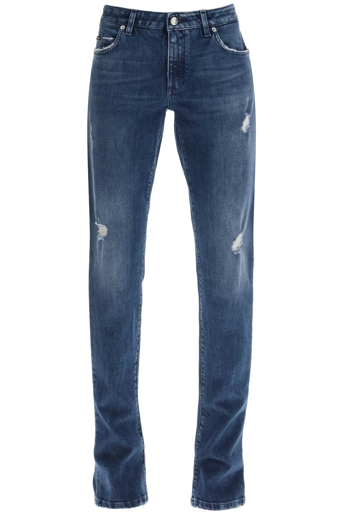 Destroyed Skinny Jeans with Engraved Metal Accents