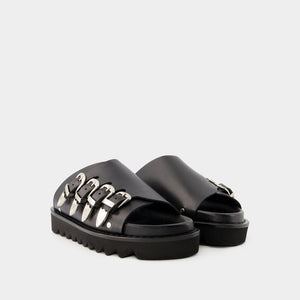 TOGA PULLA Black Calf Leather Sandals for Women - SS24 Collection