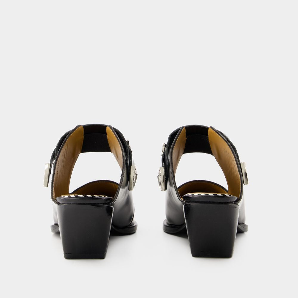 TOGA PULLA Black Calf Leather Sandals for Women - Spring/Summer 2024 Collection