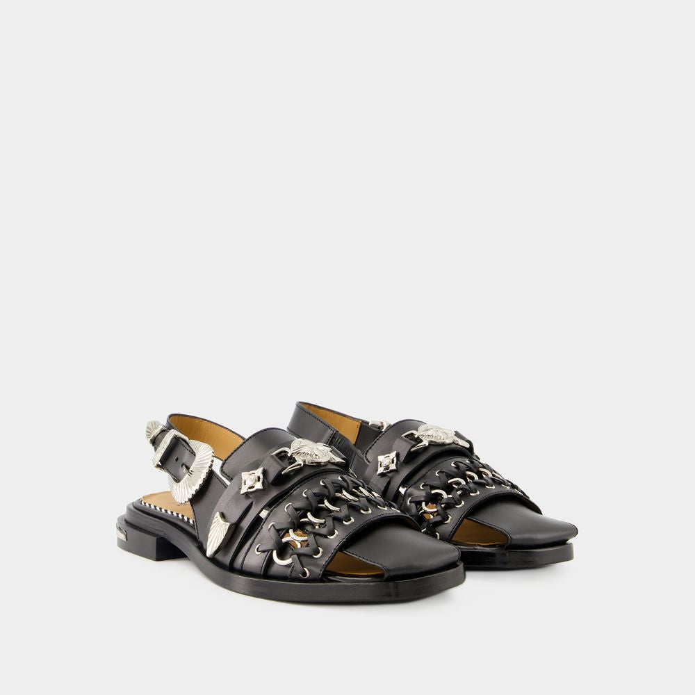 TOGA PULLA Black Calf Leather Sandals for Women SS24