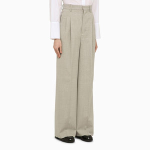 AMI PARIS Light Grey Wool Loose-Fitting Trousers for Women