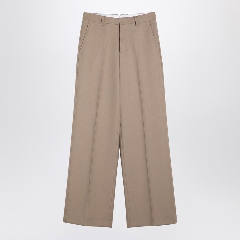 AMI PARIS Wide-Leg Wool Trousers in Sand for Women