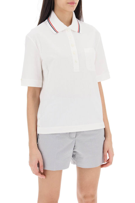 THOM BROWNE Seersucker Polo Shirt for Women - SS24 Collection