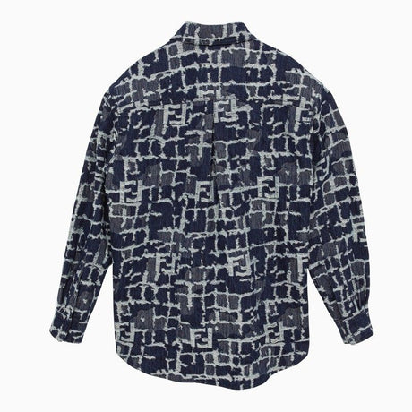 FENDI Contrast FF Jacquard Blue Denim Shirt Jacket for Men - SS24