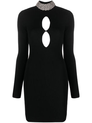 GIUSEPPE DI MORABITO Black Crystal Embellished Wool Mini Dress with Cut-Out Details