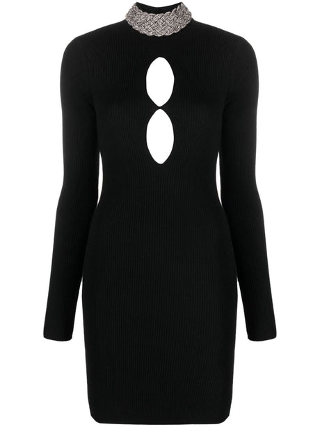 GIUSEPPE DI MORABITO Black Crystal Embellished Wool Mini Dress with Cut-Out Details