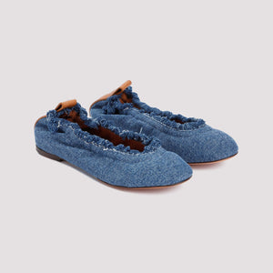 LANVIN Navy Blue Cotton Ballerinas - SS24 Collection