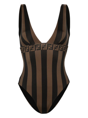 FENDI Chic Striped One-Piece Swimsuit