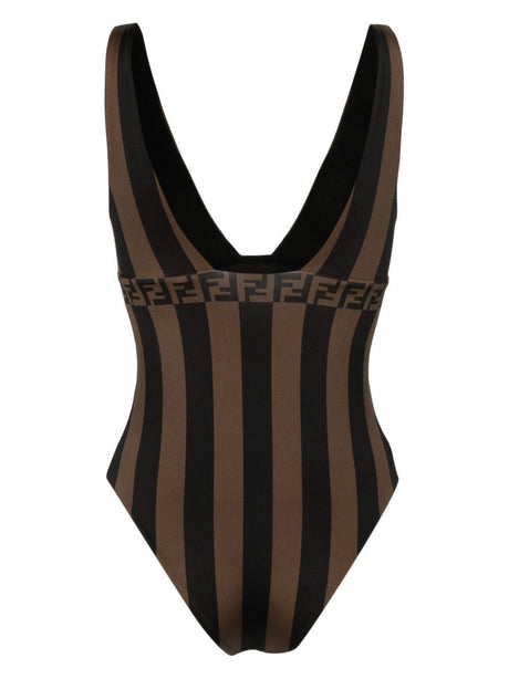 FENDI Chic Striped One-Piece Swimsuit