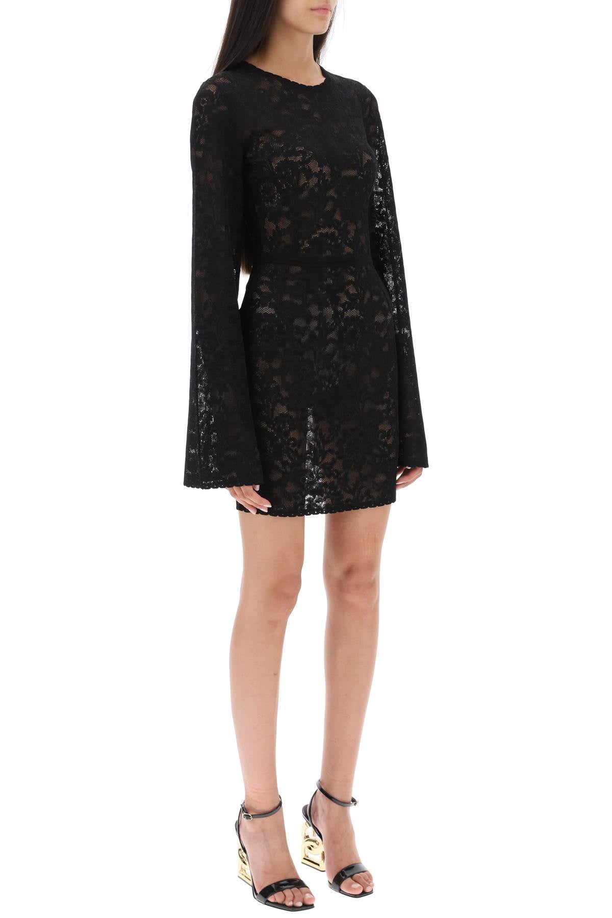 Floral Openwork Knit Mini Dress in Light Viscose Blend for Women