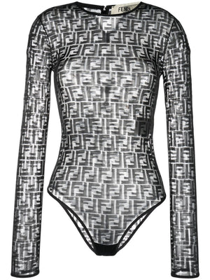 FENDI FF-Print Transparent Bodysuit