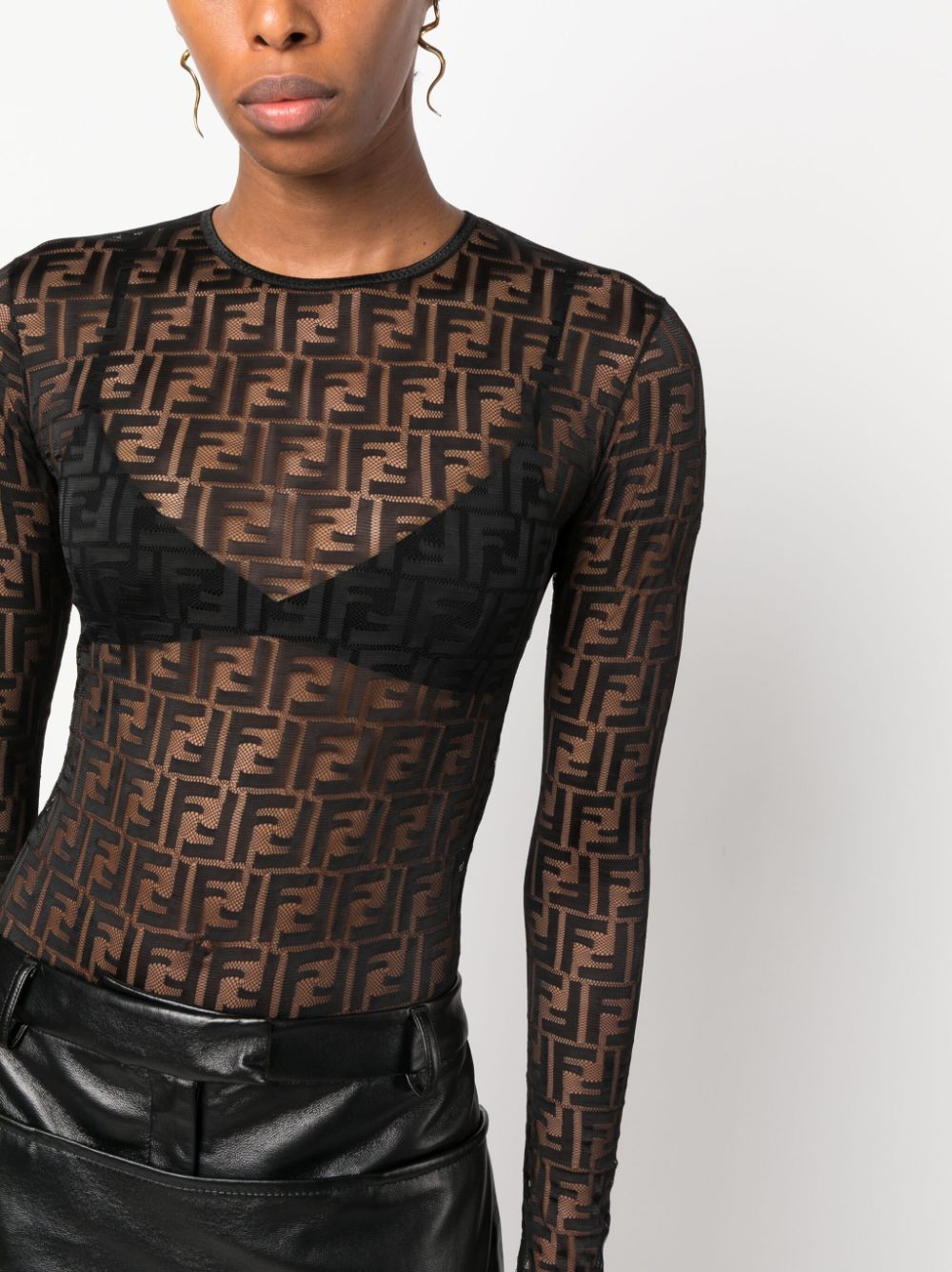 FENDI FF-Print Transparent Bodysuit