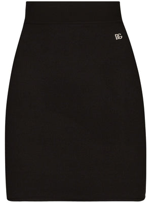 DOLCE & GABBANA High-Waist Mini Skirt with Logo Plaque