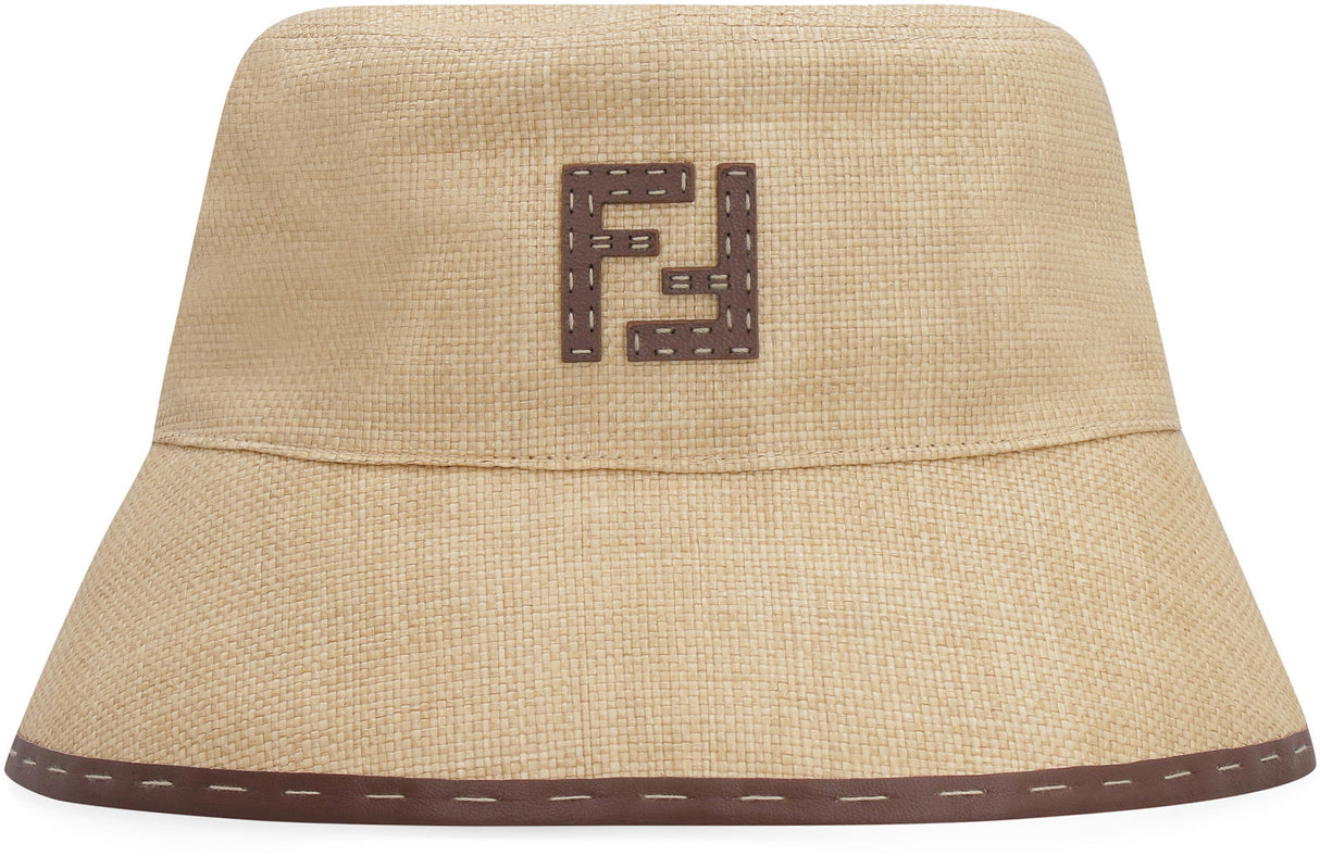 FENDI Men's Beige Leather Bucket Hat for SS22