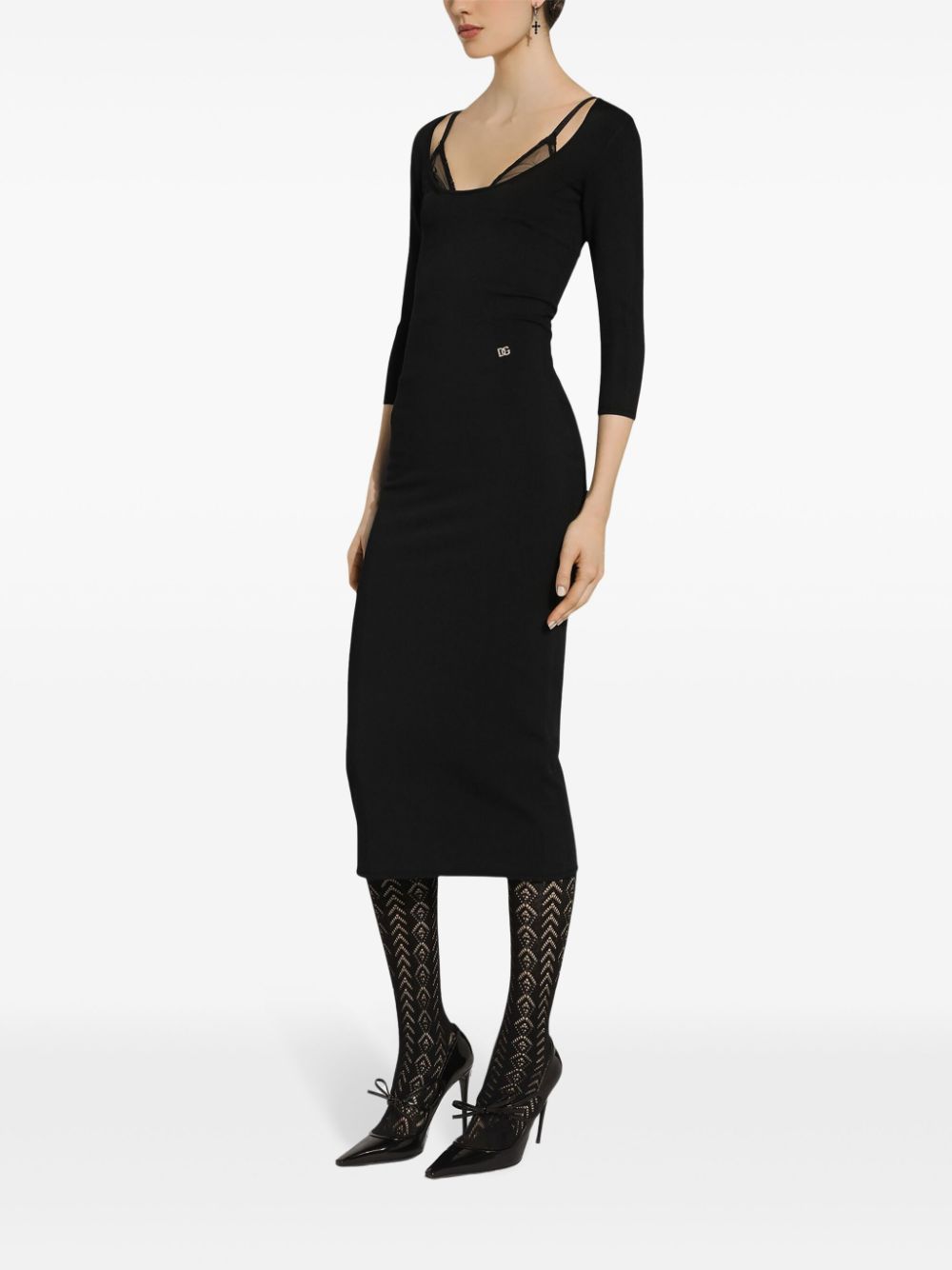 DOLCE & GABBANA Sleek Logo-Plaque Midi Dress