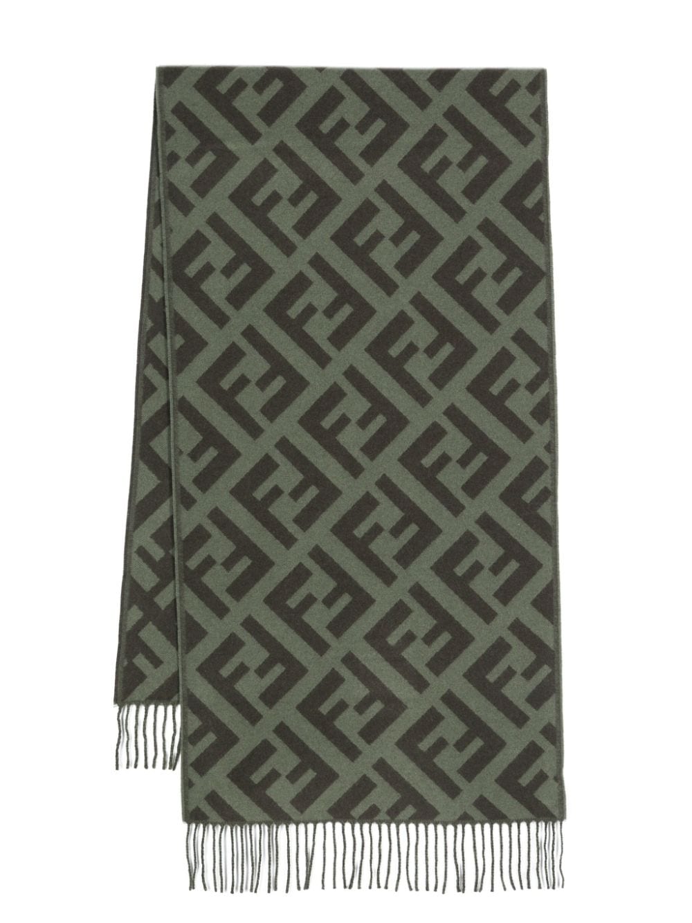 Khaki Green FF Motif Cashmere Scarf