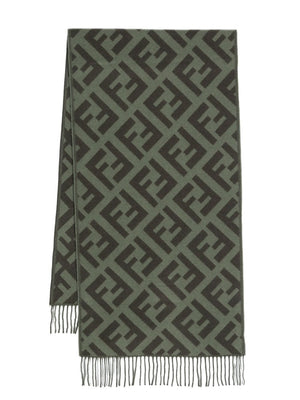 Khaki Green Cashmere All-Over FF Motif Scarf for Women