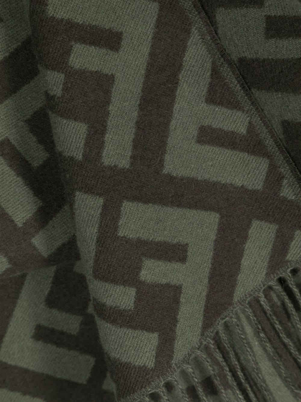 Khaki Green FF Motif Cashmere Scarf