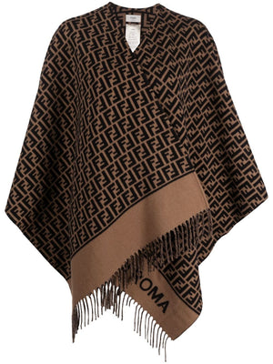 FENDI FF Logo Print Wool-Cashmere Poncho