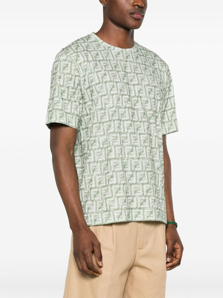 FENDI Green FF Motif Cotton T-Shirt for Men