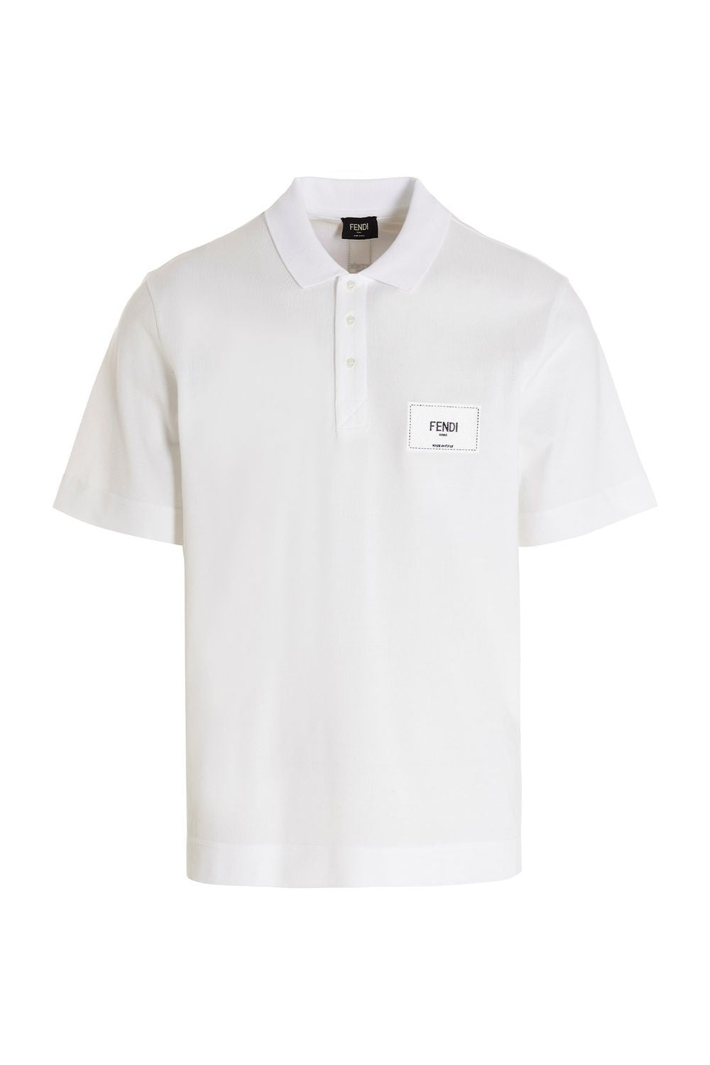 FENDI Men's White Embroidered Polo Shirt for SS24