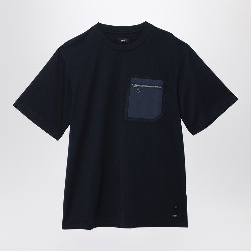 メンズ コットン クルーネック Tシャツ ジッパーポケット付き