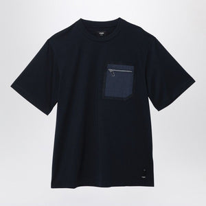 メンズ コットン クルーネック Tシャツ ジッパーポケット付き