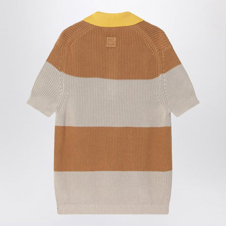 FENDI Knit Cotton Polo Shirt with Stripes