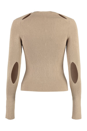 FENDI Beige Ribbed Cut Out Cardigan for Women