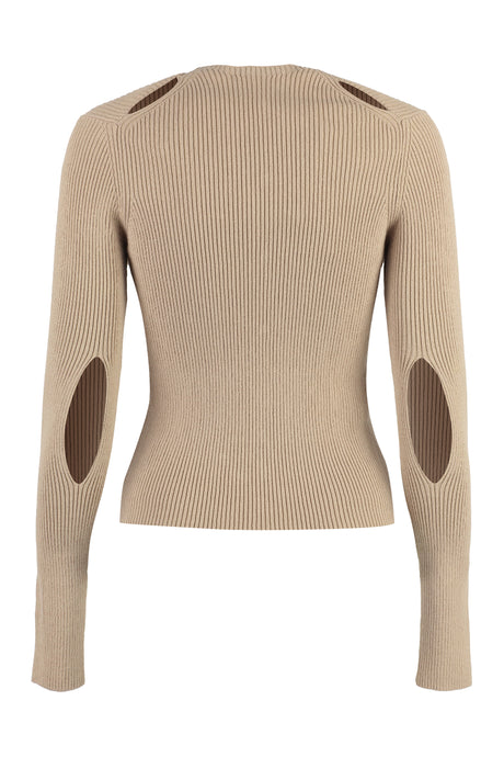 FENDI Beige Ribbed Cotton Cardigan with Cut Out Details for Women - SS23