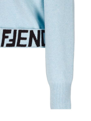 FENDI Light Blue Cashmere and Wool Cardigan for Women - FW23