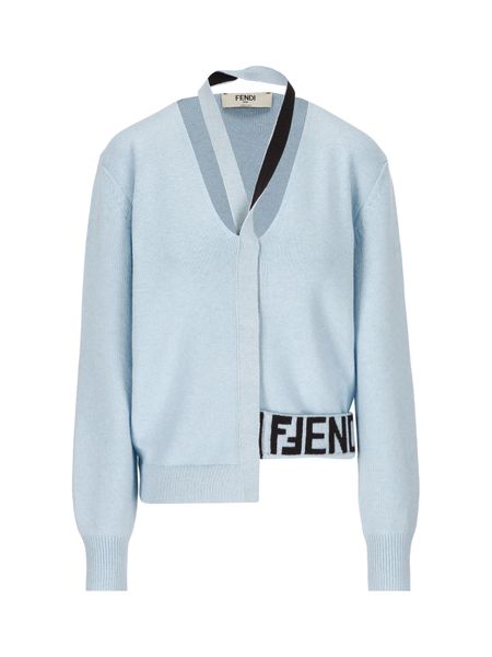 FENDI Light Blue Cashmere Cardigan for Women - FW23 Collection