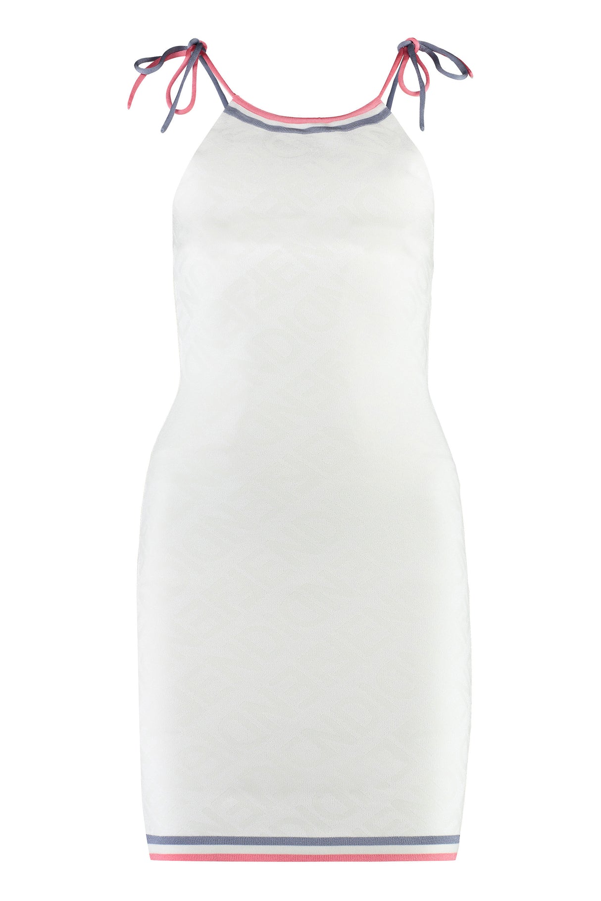 White Jacquard Mini-Dress with Contrasting Edges and Fendi Mirror Logo