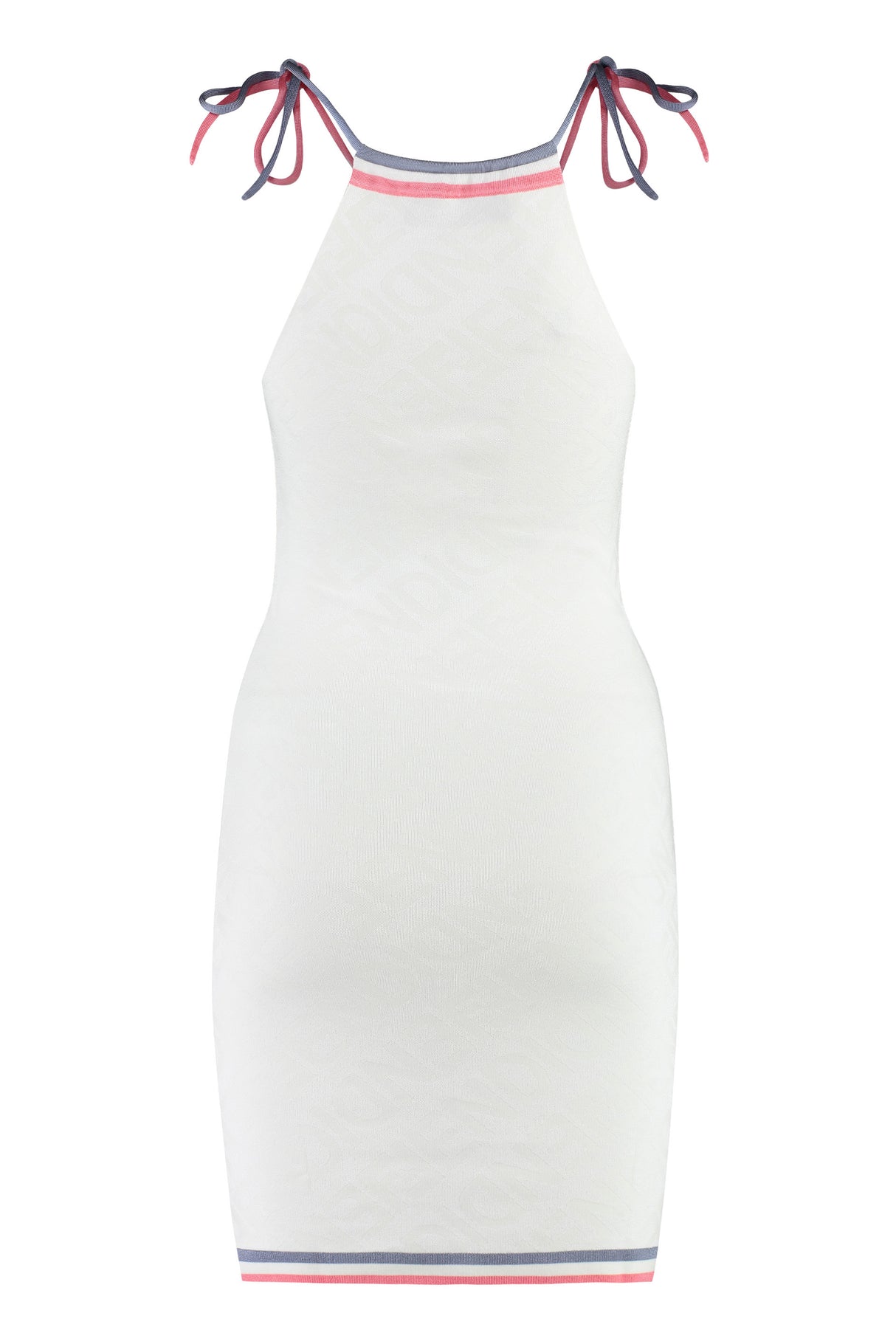 White Jacquard Mini-Dress with Contrasting Edges and Fendi Mirror Logo