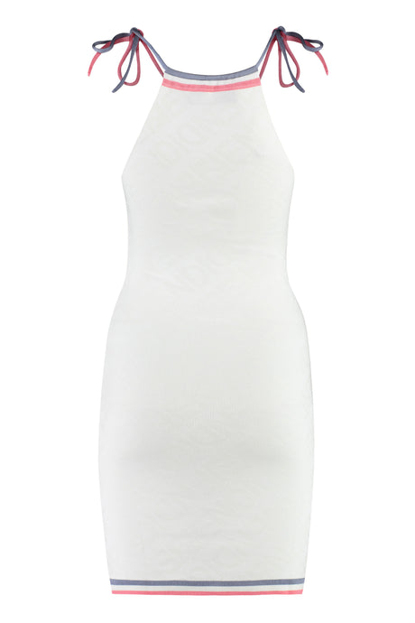 White Jacquard Knit Mini-Dress with Contrasting Edges and Fendi Mirror Logo