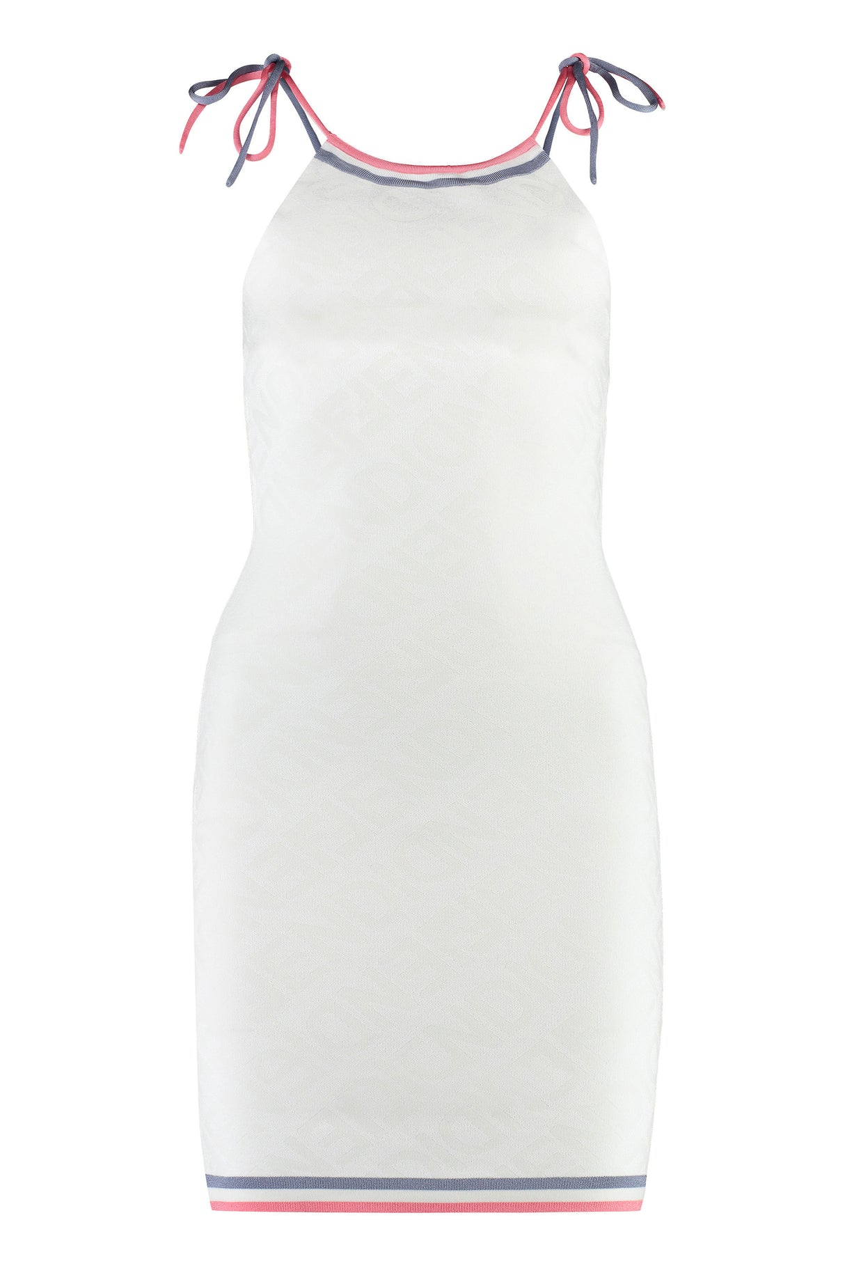 White Jacquard Knit Mini-Dress with Contrasting Edges and Fendi Mirror Logo