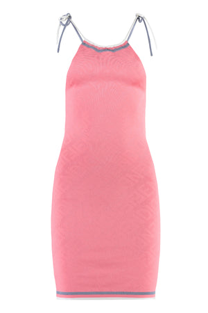 粉色Fendi全身logo女士短款针织连衣裙