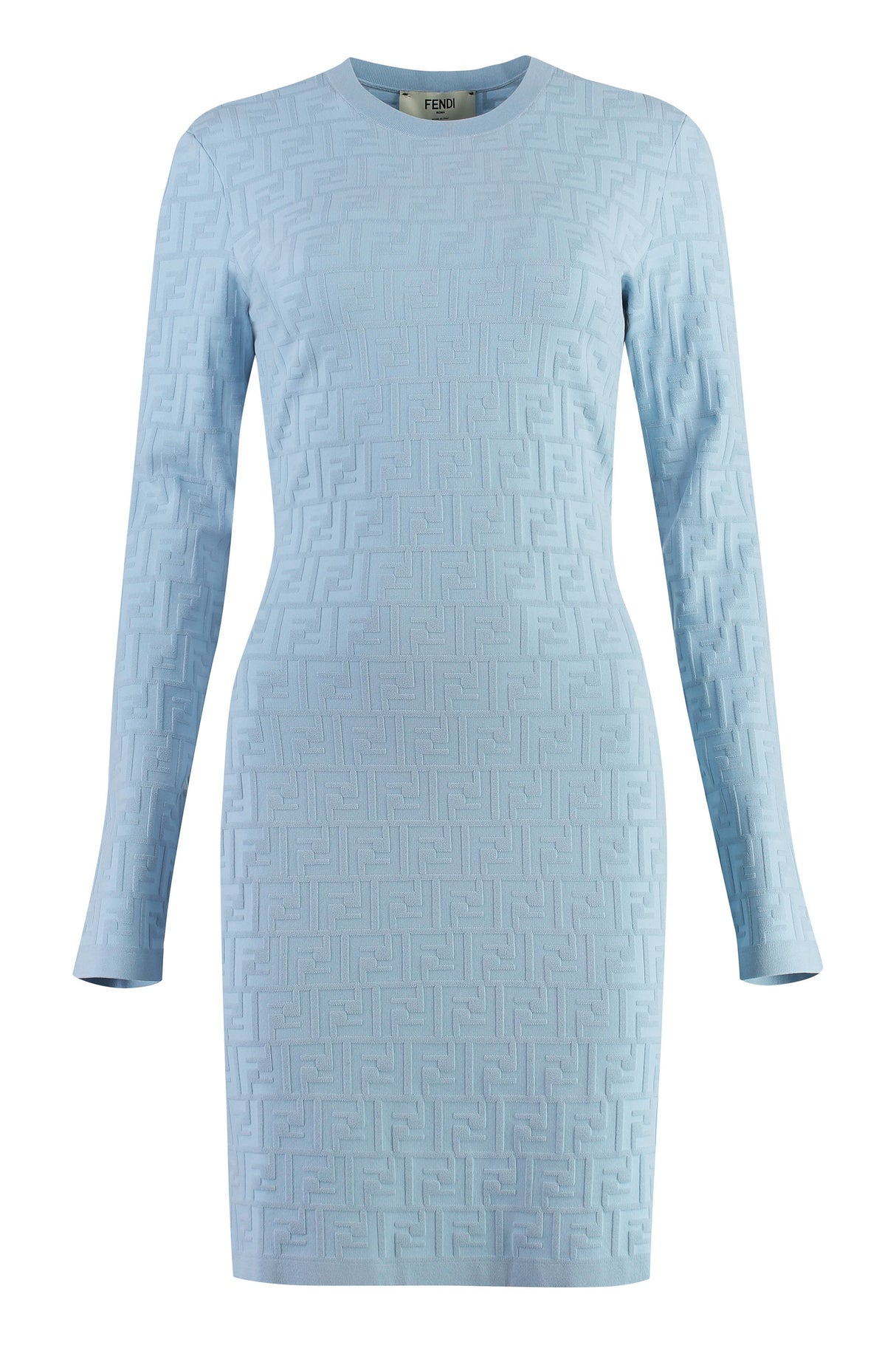 FENDI Light Blue Jacquard Knit Mini-Dress for Women - SS24 Collection