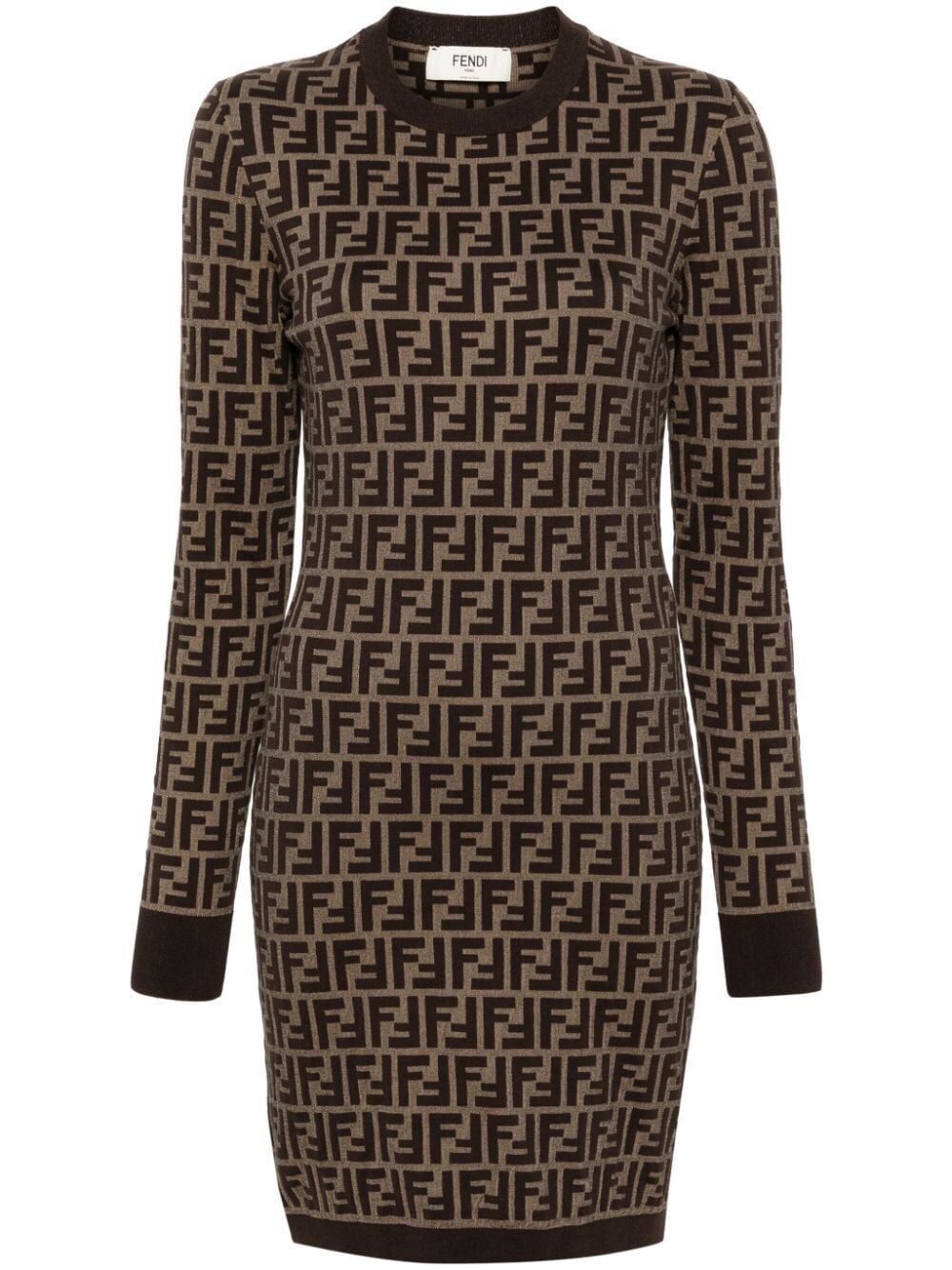 FENDI Chic Brown Long-Sleeved Mini Dress