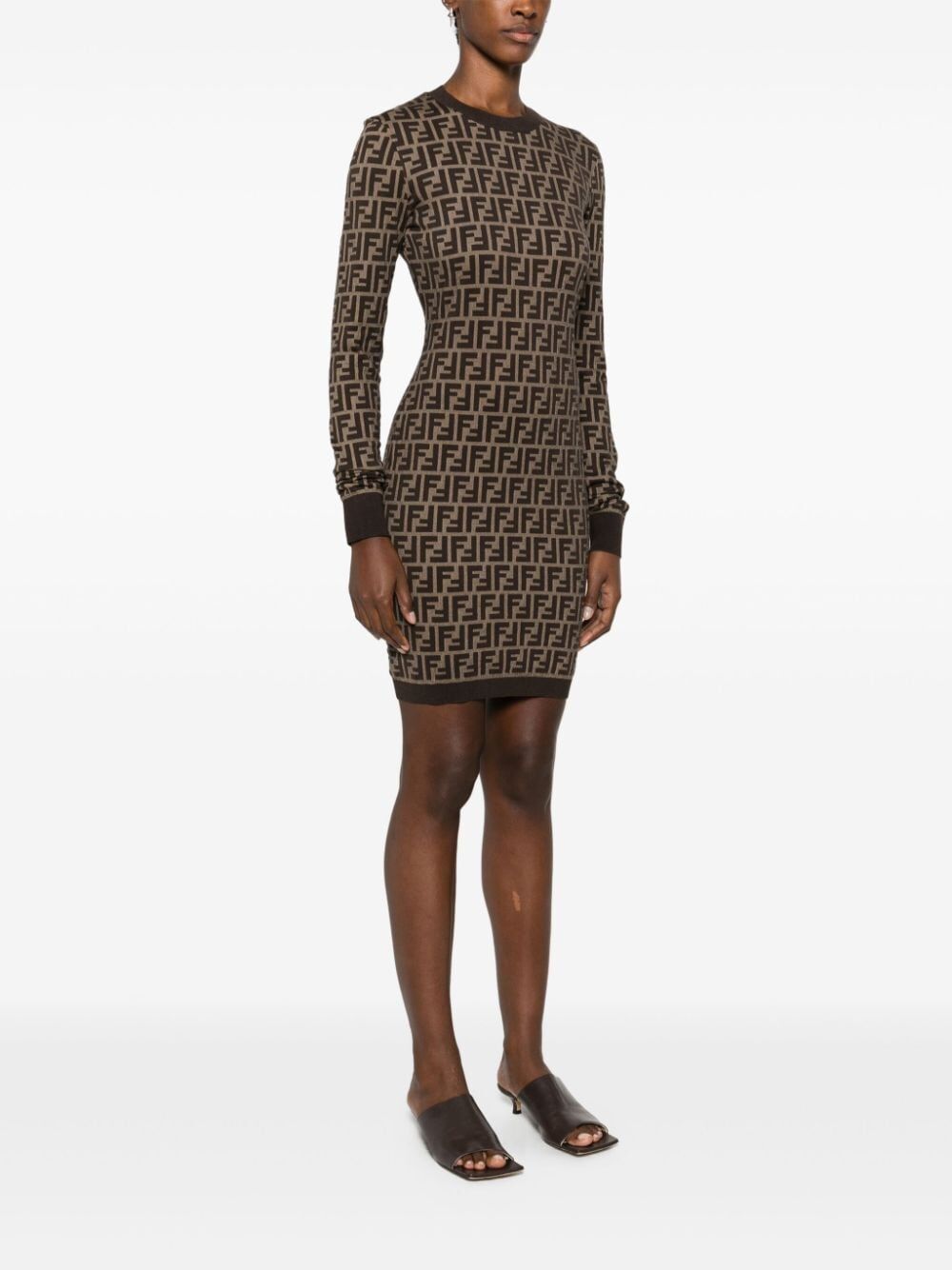 FENDI Chic Brown Long-Sleeved Mini Dress