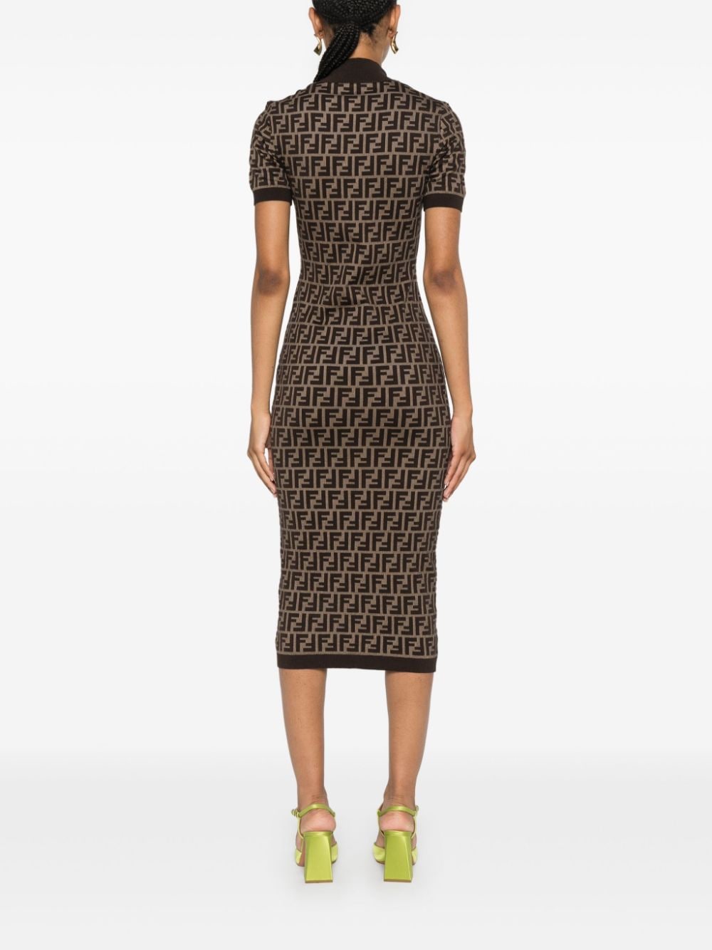 FENDI Elegant Tobacco Brown Jacquard Bodycon Dress