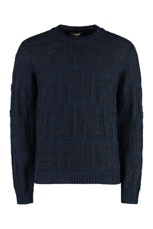 FENDI Navy Blue Crew-Neck Sweater for Men - SS24