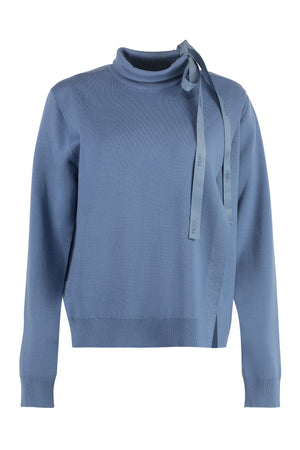 FENDI Blue Wool Pullover with Unique Cut-Out Details and Asymmetrical Slit for Women's SS23 Collection