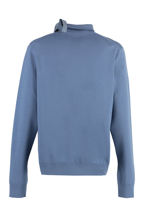FENDI Blue Wool Pullover with Unique Cut-Out Details and Asymmetrical Slit for Women's SS23 Collection