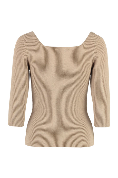 FENDI Beige Ribbed Knit Top for Women - SS23 Collection