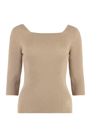 FENDI Beige Ribbed Knit Top for Women - SS23 Collection